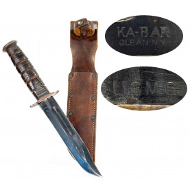 Rare and Fine Early WWII Blade Blued USMC KABAR Fighting Knife with Correct Scabbard