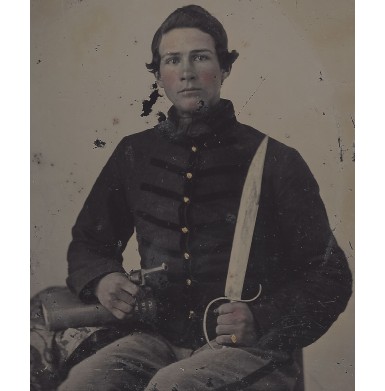 Double Armed Confederate Ambrotype with Large Bowie and Beals Pocket Revolver - Company E 28th North Carolina