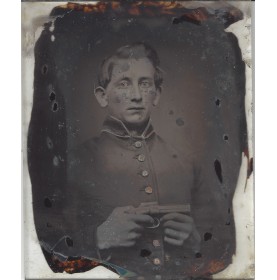 Union Cased Ninth Plate Ambrotype of a Union Solider with a Pepperbox