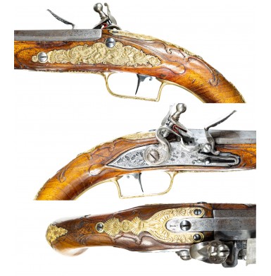 Beautiful Pair of 18th Century Flintlock Holster Pistols by Petter of Vevay