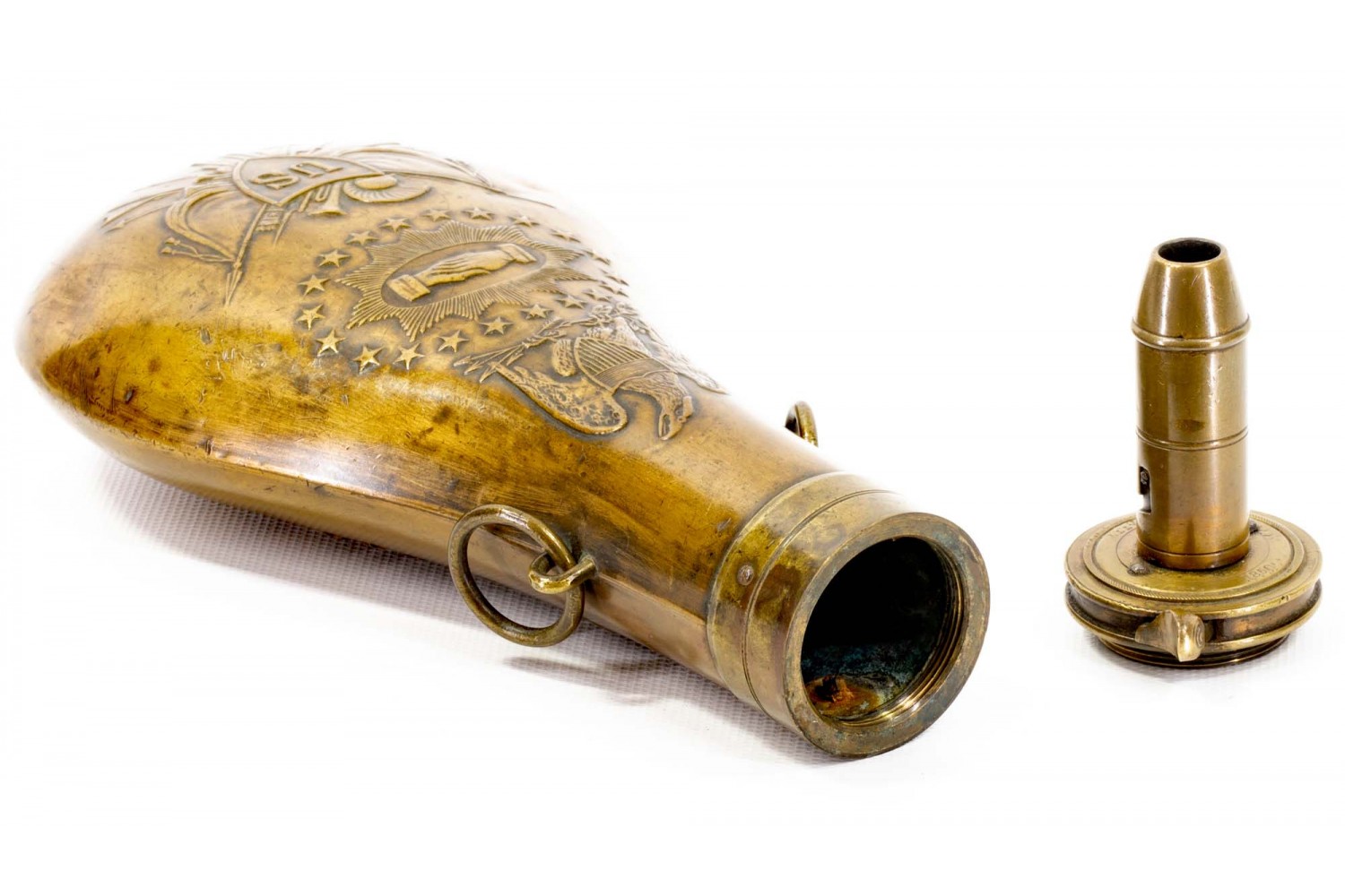 US Civil War Military PEACE Powder Flask BATTY ADK 1850 RARE