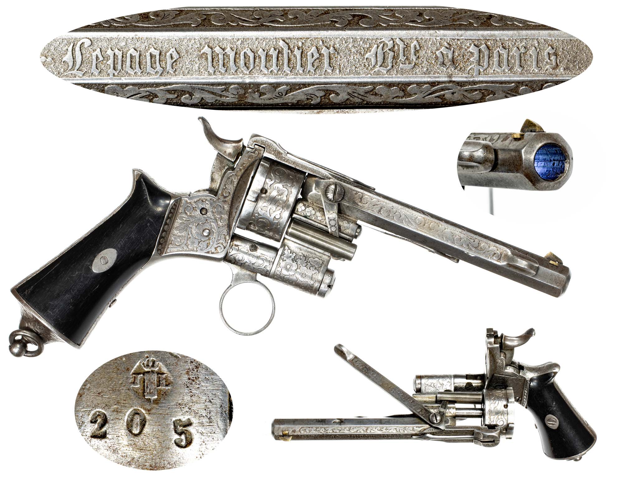 Image of Rare French LePage Moutier Model 1858 9mm Cartridge Revolver